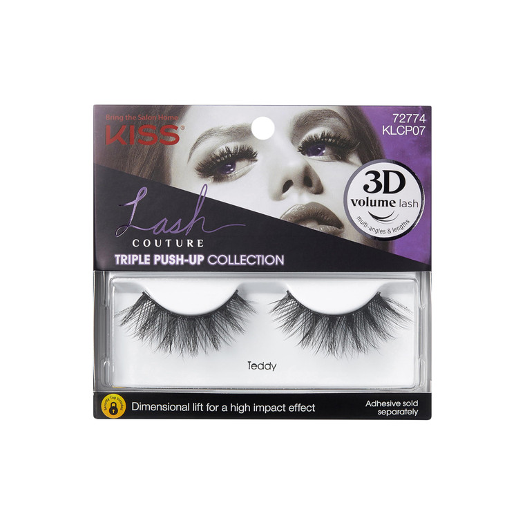 KISS Triple Push-Up, False Eyelashes, 'Teddy', 12mm, Includes 1 Pair Of Lash, Easy to Apply, Reusable Lash Clusters