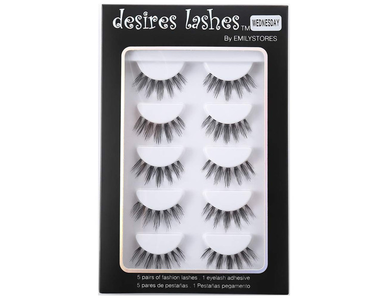 DESIRES LASHES False Eyelash Natural Wispy Fluffy Strip Style Asian Japanese Korean Clear Band Eye Lash 5 Pairs (03 Wednesday)
