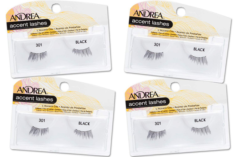 Andrea Accent Half Lashes 301 - Lightweight, Natural-Looking Cat Eye Lashes for Enhanced Eye Definition, Easy Application False Eyelashes, 4-Pack