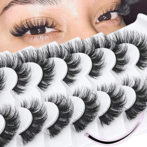 Geeneiya Mink Lashes Wispy False Eyelashes Cat Eye Lashes Natural Look 3D Strip Fake Eyelashes Pack, Long-lasting, Ultra-light, Cluster Lash Extensio