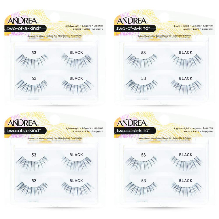 Andrea Two of a Kind False Lashes 53 - Black, Natural Look, Comfortable, Full Volume Fake Eyelashes for Glamorous Eyes, 4 Pack