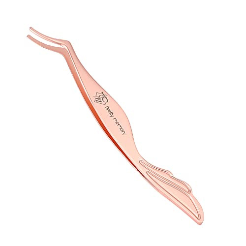 Pretty memory Eyelash Applicator Tool Stainless Steel Lash Tweezers Curved Eyelash Tweezers for Easy Lash Application and Removal, Rose Gold