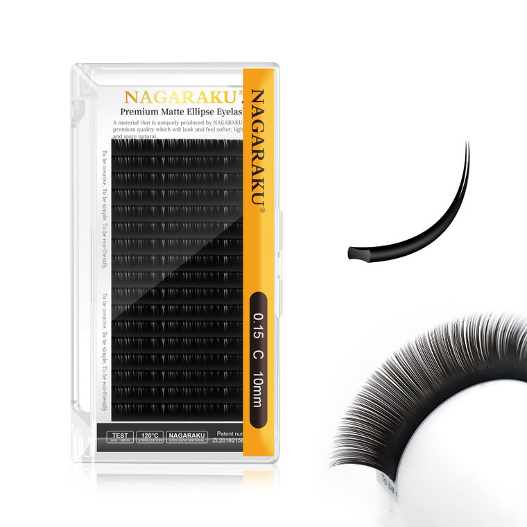 NAGARAKU Double Tips Ellipse Eyelash Extensions Lighter Thinner Flat Split Tips Individual Lash 0.15mm C curl 10mm Matte Black Faux Mink Classic Fals