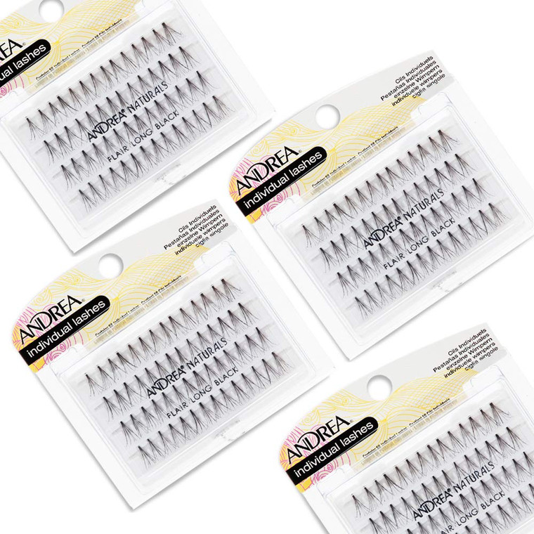 Andrea Knot-Free Naturals Individual Lashes - Long, Black, Lightweight DIY Lash Clusters, Comfortable Eyelash Extensions, 4 Pack
