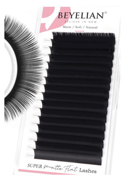 BEYELIAN Ellipse Flat Lash Extension 16 Rows 0.15 D Curl 10mm Single Length Tray Flat Eyelash Extension Matte Black Classic Lash Extensions Professio