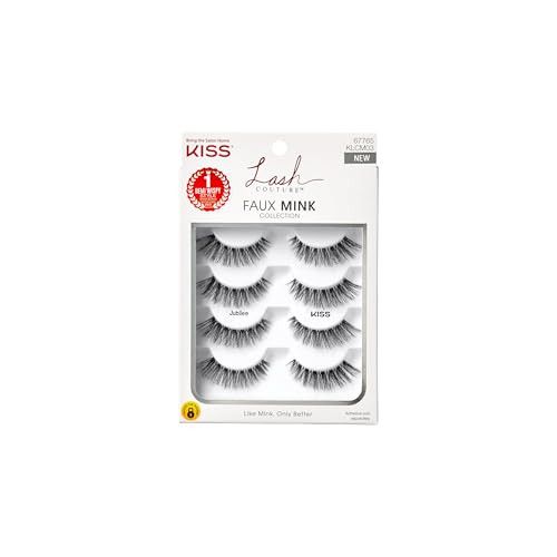 KISS Lash Couture Faux Mink False Eyelashes Multipack, Jubilee, 10mm, Multiple Lengths, Reusable, Cruelty Free, Vegan, Exclusive Knot-Free Lash Ban