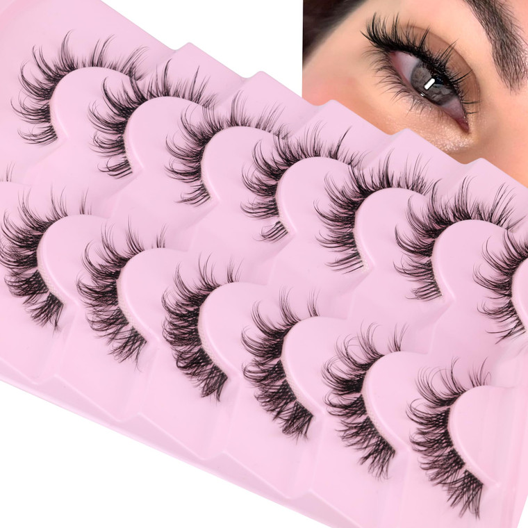 False Eyelashes Cluster Lashes 98 Wisps Mixed Lengths Natural Manga Lashes Clear Band Cat Eye DIY Anime Eyelashes Lightweight Soft Wispy Individual J