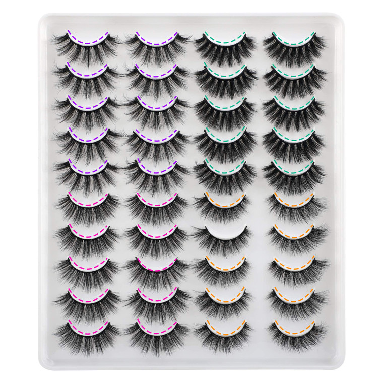 JIMIRE 20 Pairs False Eyelashes 4 Styles Mink Eyelashes Fluffy Pack 3D Volume Faux Mink Cat Eye Lashes Pack
