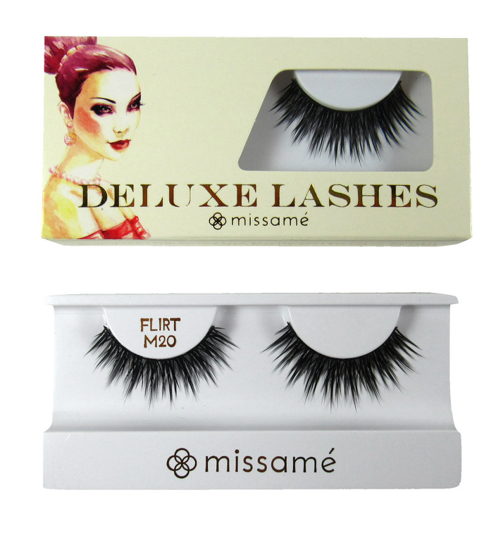 Missamé FLIRT Deluxe Party False Eyelashes Set Handmade with Premium Synthetic Fibers, Black, 1 Pair, Lashes for Holiday Glam