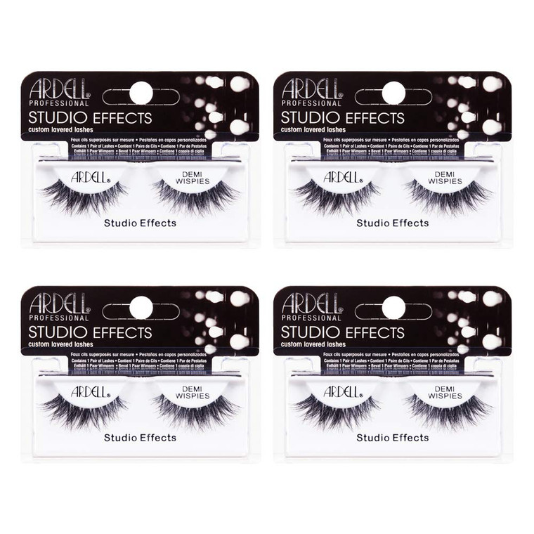 Ardell Studio Effects Demi Wispies False Eyelashes - Natural Look Flared Wispy Lashes for Everyday Wear, Black, 4 Pack