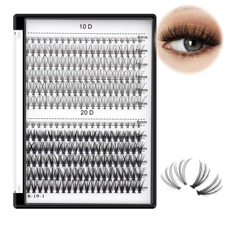 Bodermincer Lash Extension 240pcs C Curl 10D/20D Cluster 8/9/10/11/12mm,10/11/12/13/14mm,12/13/14/15/16mm Mixed Individual Cluster Lashes (10D+20D 12