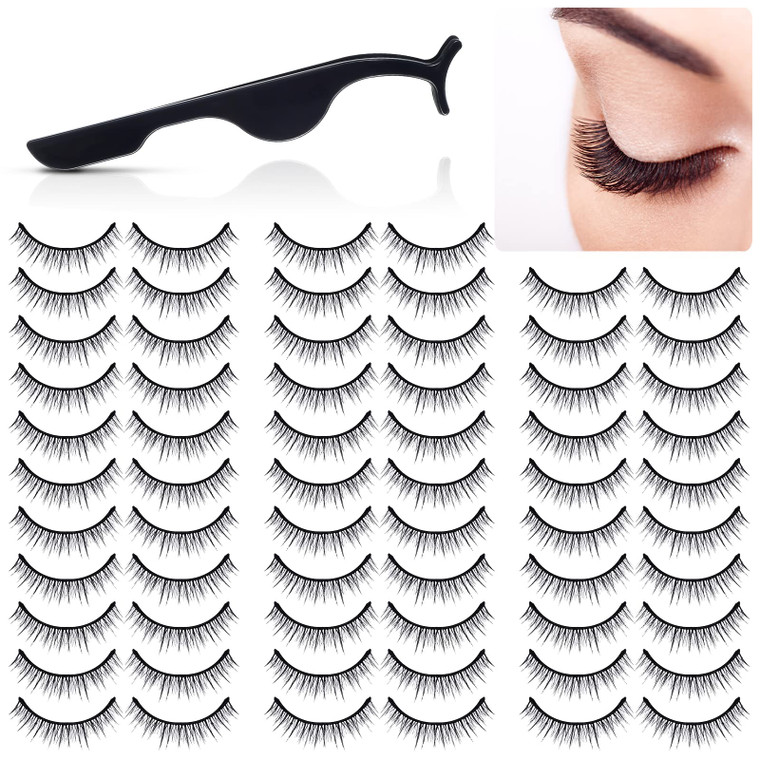 32 Pairs Self Adhesive Eyelashes with Tweezers, Reusable Adhesive False No Glue Natural Look Fake Waterproof Pre Glued Eyelashes Bulk for Women Girls
