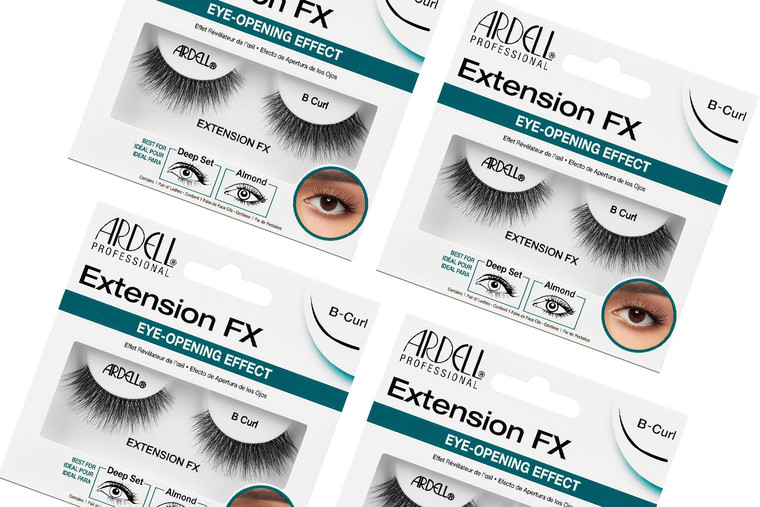 Ardell Lash Extension FX B-Curl False Eyelashes - Eye-Opening Effect Natural Look Strip Lashes, 4 Pack