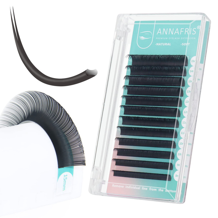 ANNAFRIS Ellipse Flat Eyelashes Extension 0.15 C Curl 8-15mm Natural Soft Matte Black Faux Mink Individual False Lashes Split Tips Light Lashes Exten