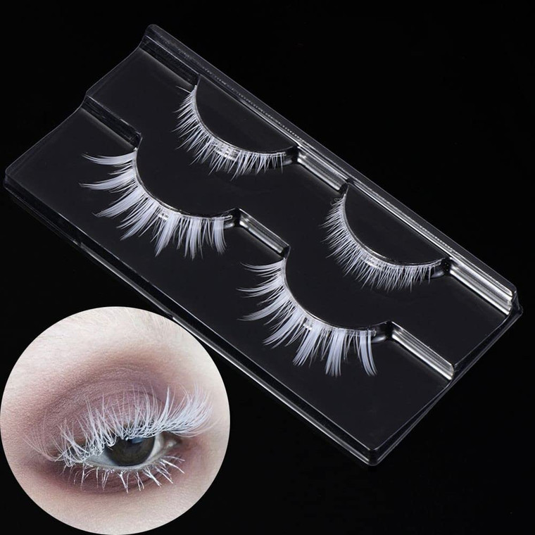 outopen White False Eyelashes Halloween White Eye lashes Extension Tools Anime Cosplay Makeup Natural Looking Masquerade Party Eyelashes (A01-White 2