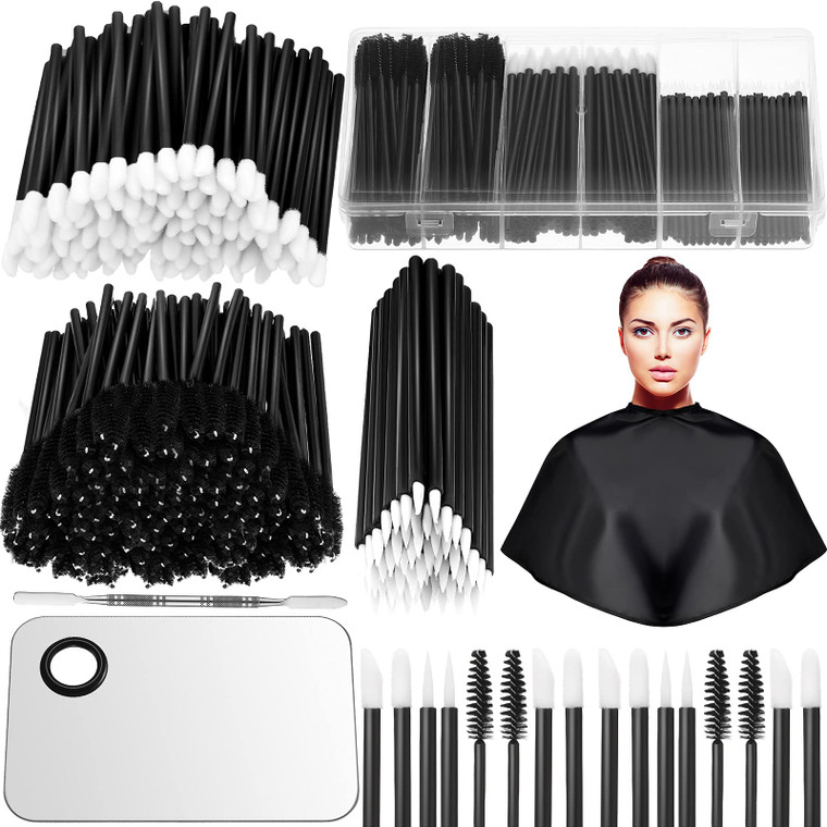 Maitys 260 Pieces Disposable Makeup Tools Kit, Eyeliner Brushes Mascara Wands Lipstick Applicators Plastic Organizer Box Short Waterproof Cape Stainl
