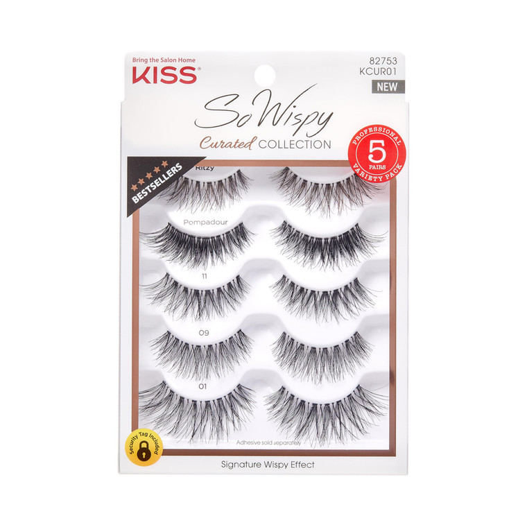 KISS So Wispy Curated Collection of Bestselling False Eyelash Styles Multipack, Volume & Curl, Lash Extensions Look, Signature Wispy Effect, Cruelty