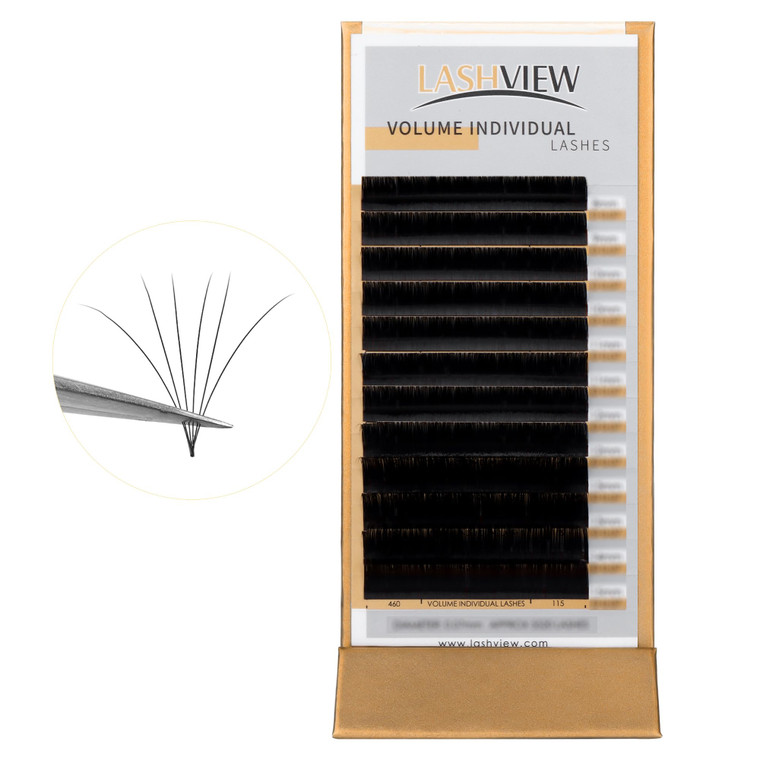 LASHVIEW Faux Eyelash Extensions Volume Fan for Professional Salon UseThickness 0.05mm Soft C Curl Length 8-15mm mixed Semi-Permanent Individual Silk