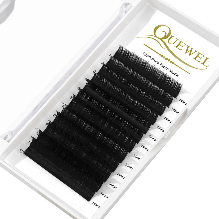 QUEWEL Eyelash Extension Supplies 0.05 D Curl 14mm Classic Individual Lash Extensions|Optinal 0.03/0.05/0.07/0.10/0.15/0.20 C/D Single 8-25mm Mix 8-1