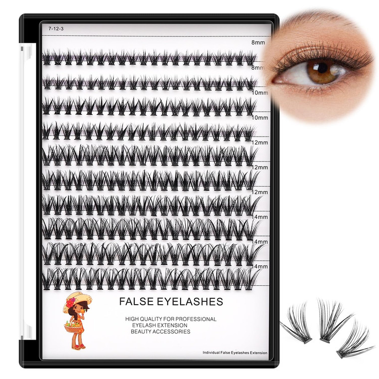 Bodermincer Large Tray 20D Cluster 0.07C,10 Lines,8-10-12-14mm Mixed,9-11-13-15mm Mixed, 10-12-14-16mm Mixed,Natural Long Individual Flare Lashes Clu