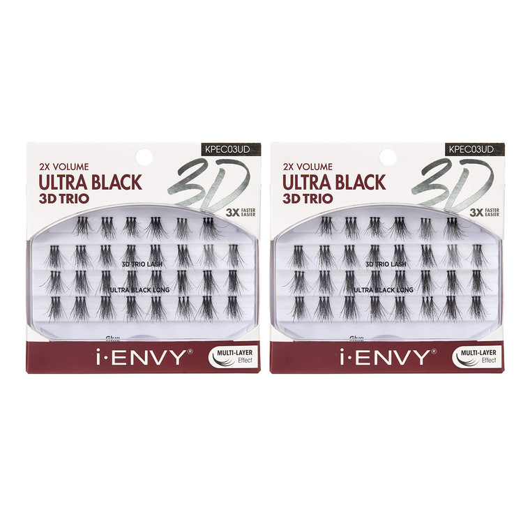iENVY 3D Trio Lash Ultra Black Long (2 PACK) Double Volume, Naturally Fluffy, 3X Faster Easier Appliacation