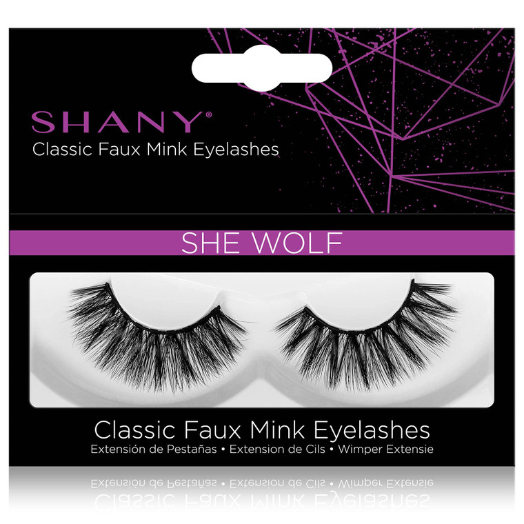 SHANY Classic Faux Mink Eyelashes - Durable Single Pair 3D Reusable Fluffy and Soft Strip Lash with Medium Volume - SHE WOLF