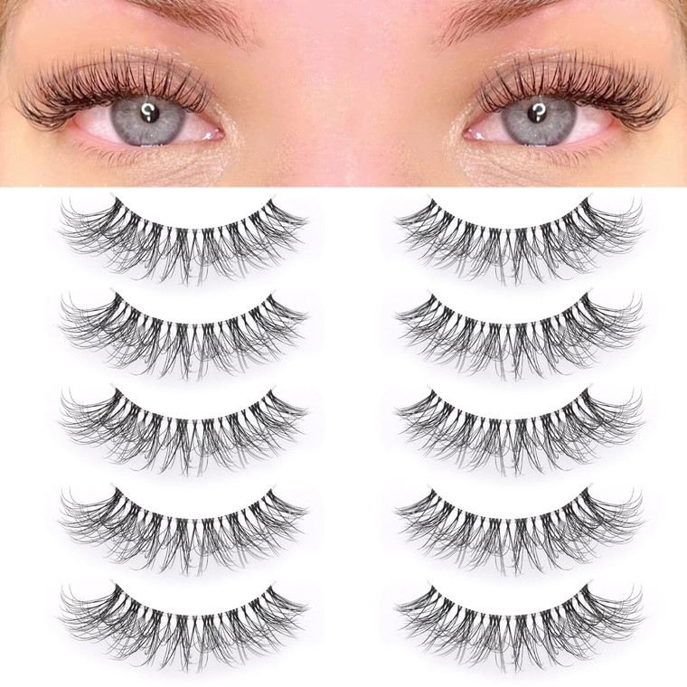 KSYOO Long Natural Lashes with Clear Band Lashes Wispy,10-18mm Cat Eye Lashes D Curl Strip Lashes That Look Like Extensions,3D Natural Fluffy Faux Mi