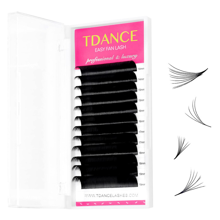 TDANCE Easy Fan Lash Extension Rapid Blooming Volume Eyelash Extensions C CC D DD J B L Curl 0.03-0.12mm Thickness Easy Fan Volume Lashes Self Fannin