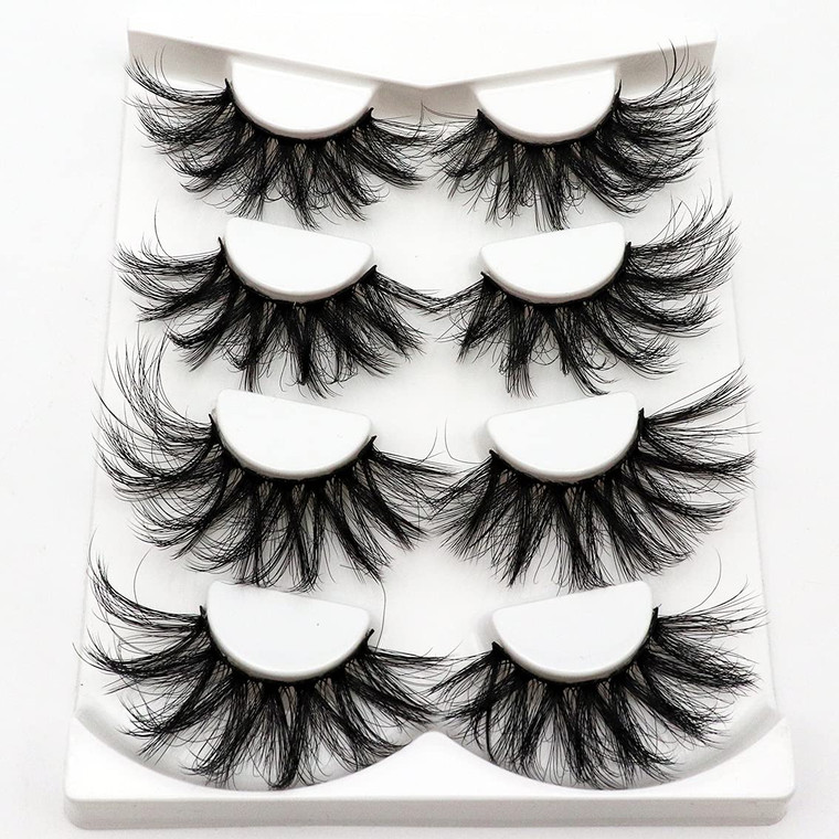 Losha 25mm Lashes Big Fluffy False Eyelashes 3D Dramatic Long Volume Faux Mink Lashes Pack 4 Pairs