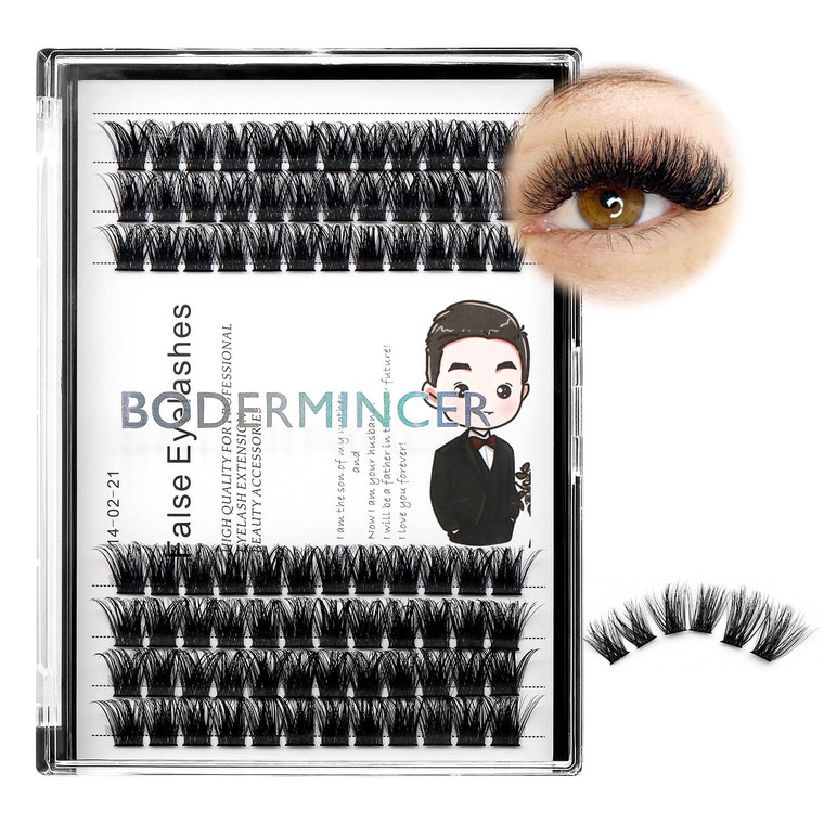 Bodermincer 84 Clusters D Curl Wide Cluster False Eyelash Volume Lashes Natural Eyelashes Set DIY Eyelash Extension 3D Effect Glue Bonded Band Indivi