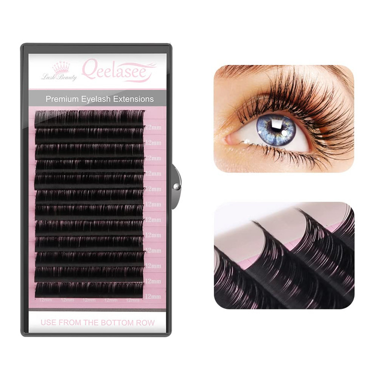 Qeelasee Faux Mink Eyelash Extensions 0.03 mm D Curl 16/17/18mm Silk Mixed Semi-Permanent Individual Lashes Extension Professional Use