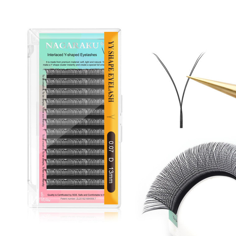 NAGARAKU yy Eyelash Extensions Supplies y lash 0.07mm D curl 13mm Premade Fans 4D Russian Volume Y Shape Faux Mink Matte 12 rows Cluster pre Fanned W