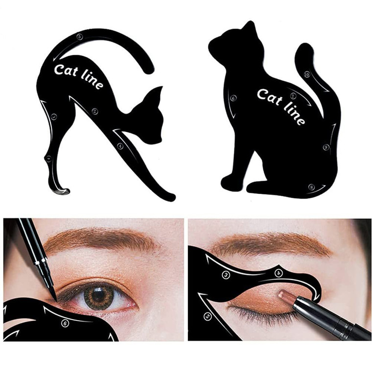 ZKTSRY 2 Pcs Cat Eyeliner Stencils, Matte PVC Material Smoky Eyeshadow Applicators Template Plate, Cat Shape Eye liner & Eye Shadow Guide Template To