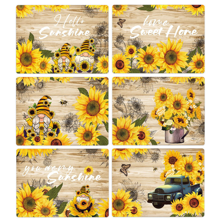 Sunflower Placemats Set of 6 Sunshine Plastic Table Mats Vintage Sunflower Theme Place Mats Summer Holiday Washable Table Placemats for Indoor Outdoo