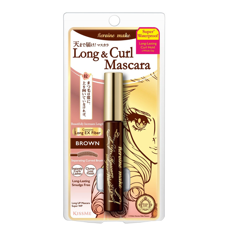 HEROINE MAKE by KISSME Brown Mascara Waterproof, Waterproof Mascara Volume and Length by Tubing Fiber for Long & Curl Eye Makeup for Women, Natural L
