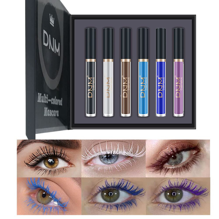 Colored Mascara Colorful Waterproof Blue Mascara for Eyelashes Set,White Black Brown Purple Long lasting Charming Voluminous Cruelty Free Vegan Eye M