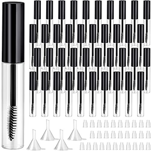 Maitys 40 Pieces 10 ml Empty Mascara Tubes Eyelash Wand Refillable Clear Bottles Eyelash Cream Container Bottle with 4 Pieces Transparent Funnels Tra