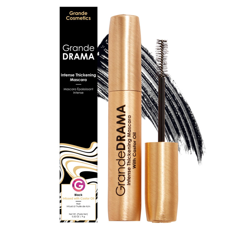 Grande Cosmetics GrandeDRAMA Intense Thickening Black Mascara with Castor Oil, Volumizing, Conditioning, Buildable formula (0.32 oz)