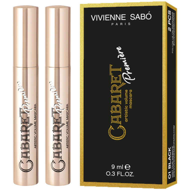 Vivienne Sabó Cabaret Premiere Black Mascara, Volume and Length, Defining, Curling, No Flaking, No Clumping, Smudge Proof, Washable, Cruelty-Free, Ma