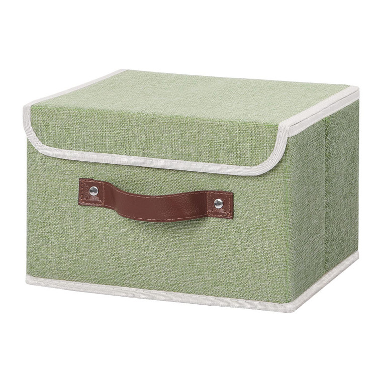 ANMINY Storage Bin with Lid Storage Boxes with PU Leather Handles PP Plastic Board Decorative Foldable Lidded Cotton Linen Fabric Home Cubes Baskets