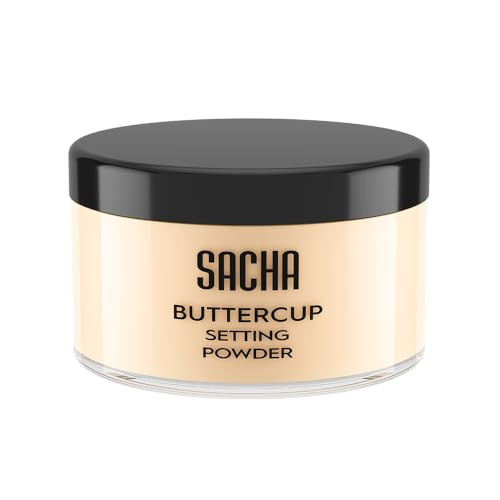 Sacha BUTTERCUP Light Setting Powder. No Ashy Flashback. Blurs Fine Lines and Pores. Loose, Translucent Face Powder to Set Makeup Foundation or Conce