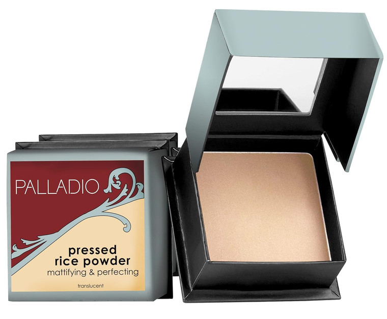 Palladio Pressed Rice Powder, Face Mattifying Setting Powder, Oil Absorbing, Poreless Makeup Foundation Perfecting, Facial Blotting Compact with Mirr