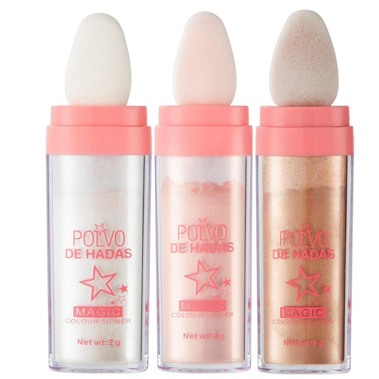 URQT 3 Color Polvo De Hadas Fairy Dust Highlight Patting Powder - Full Body Contouring and Clavicle Pearlescent Patting Powder for Face and Eye, Hall