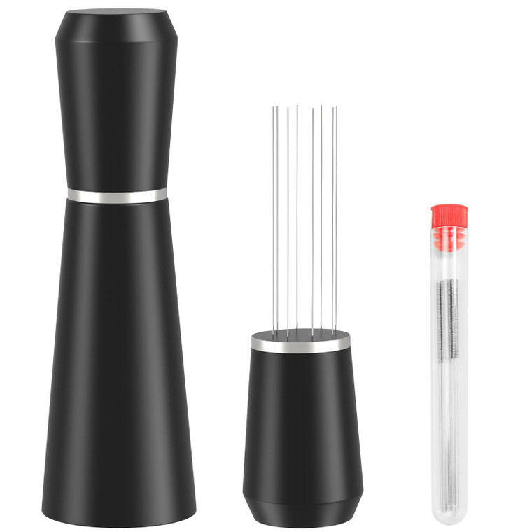 Jeymei WDT Espresso Distribution Tool, 0.35mm 8 Needle Coffee Stirrer with 8 Extra Needles, 304 Stainless Steel, Aluminum Alloy Handle with Stand, Ba