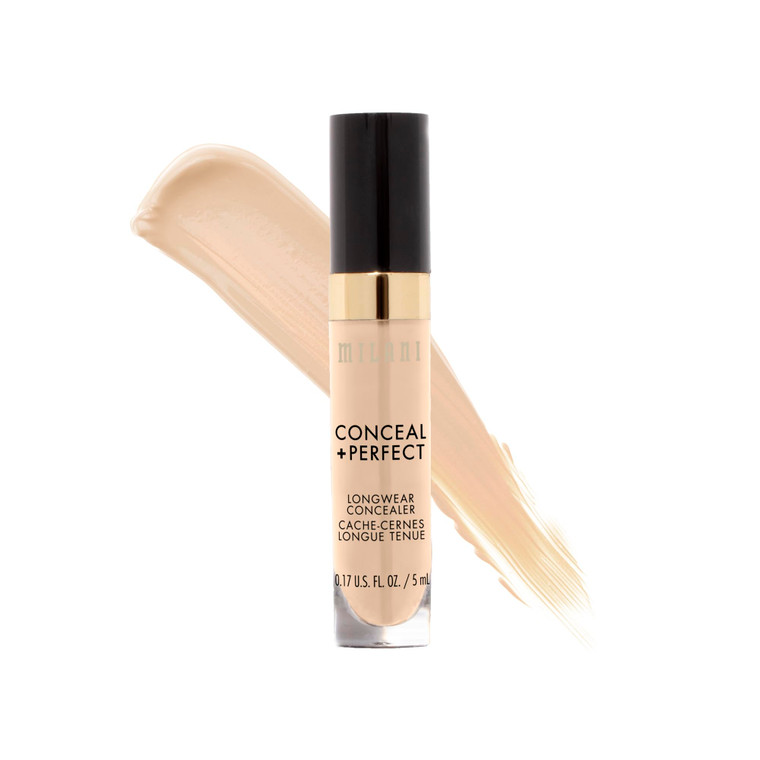 Milani Conceal + Perfect Longwear Concealer Full Coverage Infused with Hyaluronic Acid & Vitamin E, Cover Dark Circles, Blemishes & Skin Imperfection