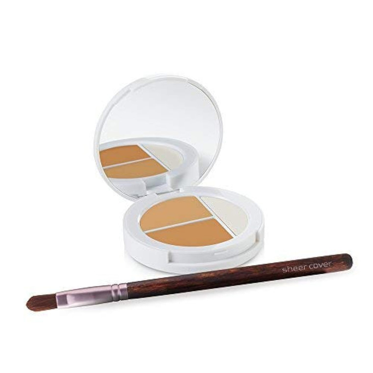 Sheer Cover Studio  Conceal and Brighten Highlight Trio  Two-Toned Concealers  Shimmering Highlighter  Medium/Tan Shade  With FREE Concealer Bru