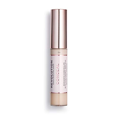Makeup Revolution Conceal & Hydrate Concealer, Infused with Hyaluronic Acid, Dewy finish, C4 For Light Skin Tones, Vegan & Cruelty-Free, 0.45 fl.oz