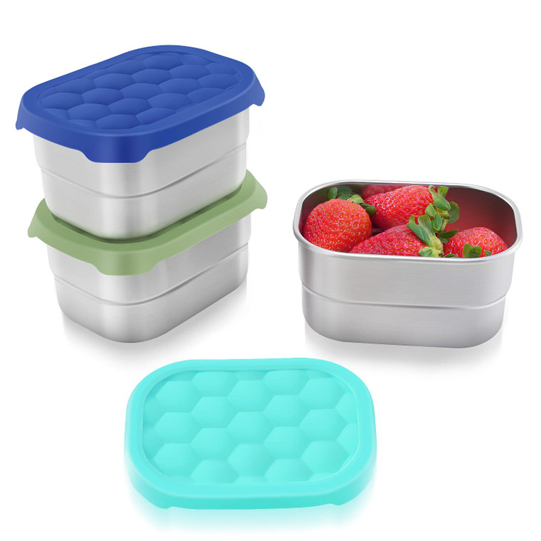 Tanjiae Small (1 CUP) Stainless Steel Snack Containers for Kids | Easy Open Leak Proof Food Containers with Silicone Lids - Perfect Metal Toddler Lun