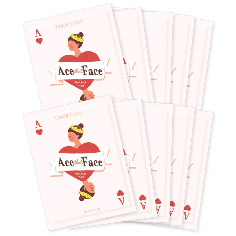 FACETORY K Beauty Face Mask Skin Care - ACE THAT FACE FIRMING COLLAGEN Sheet Mask with Collagen & Mushroom Extract | For Plump and Glowing Skin (10 P