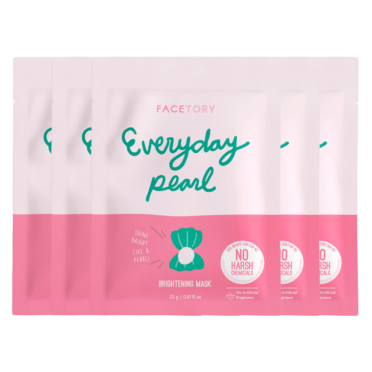 FACETORY K Beauty Face Mask Skin Care - Everyday PEARL Brightening Sheet Mask | Plant-Based with Pearl Essence (5 Pack)